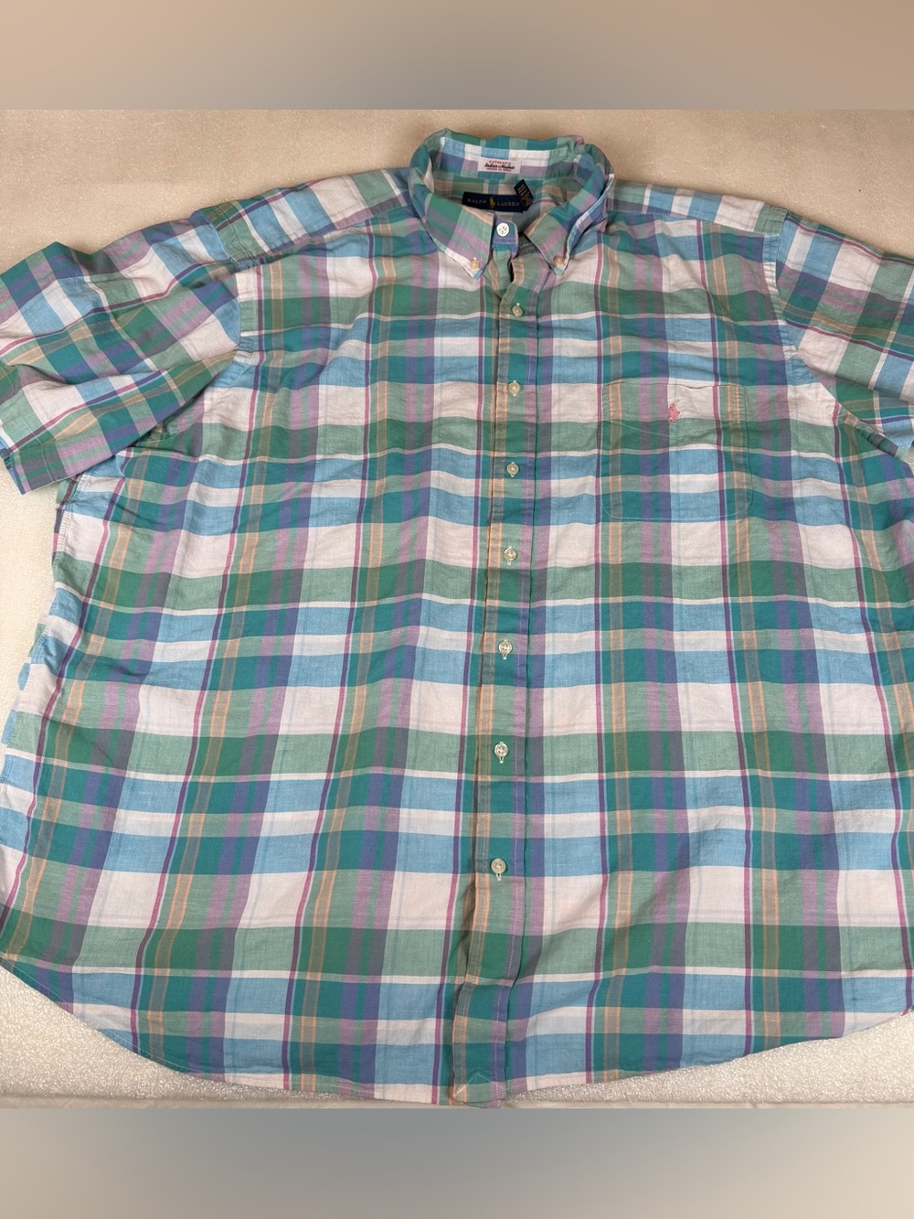 Polo Ralph Lauren INDIAN Madras Shirt 3XB Big Green Blue Plaid Pink Pony Logo

M